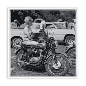 Open image in slideshow, Vintage Lady on Motorcycle, Framed Canvas
